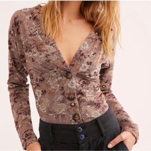 Free People Sweater Caroline Cropped Mulberry Purple White Floral Women’s